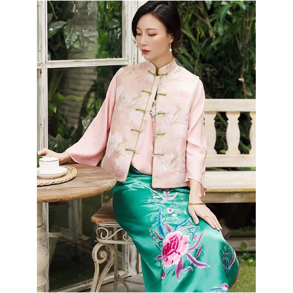 Town Store Baby CPP946 New Chinese style magnolia slimming stand collar jade buckle vest for spring and autumn wear image 87