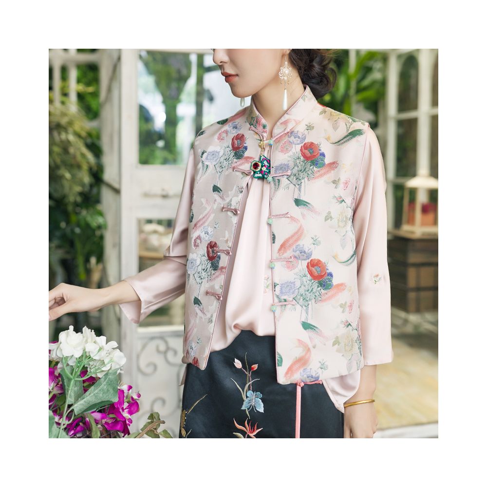 Town Store Baby CPP946 New Chinese style magnolia slimming stand collar jade buckle vest for spring and autumn wear image 164