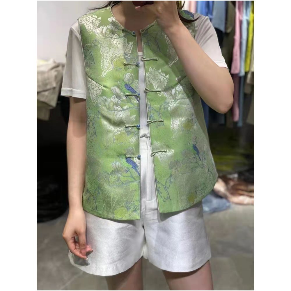 Town Store Baby CPP946 New Chinese style magnolia slimming stand collar jade buckle vest for spring and autumn wear image 66