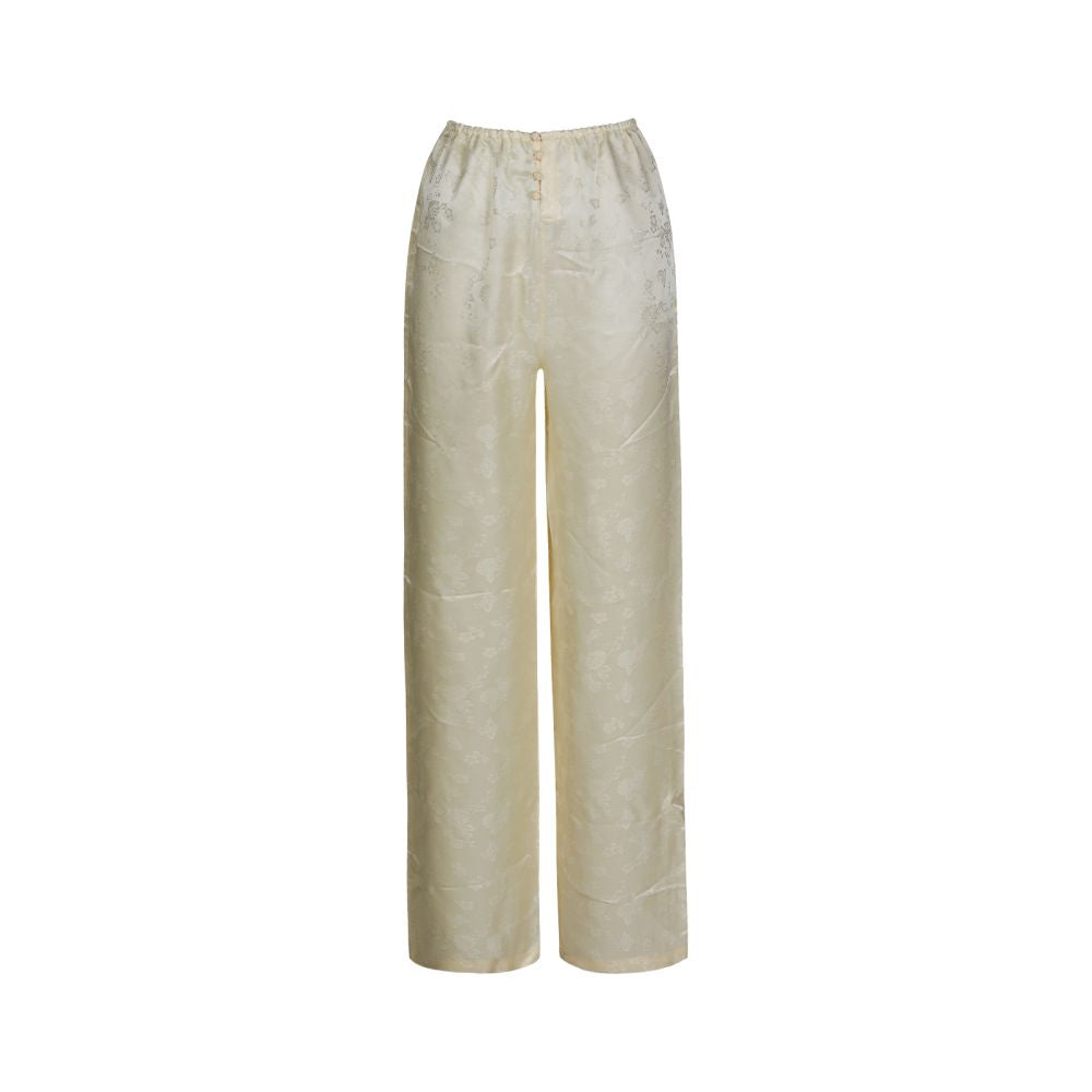 SAKINAWANG21SS original silk beige jacquard Chinese style buckle elastic waist wide leg pants long pants straight tube image 12