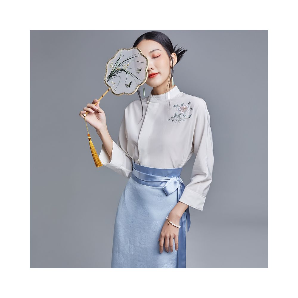Moyu 2024 Summer New Chinese Style Retro Embroidered Improved Cheongsam Hanfu Modern Chinese Top Shirt Women image 7