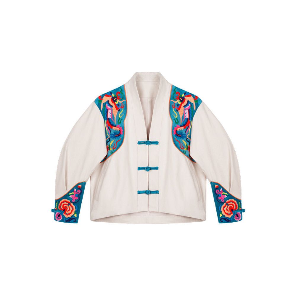 Design sense ethnic style women s top improvement 2022 spring new Tang style women s loose printed long sleeved jacket image 5