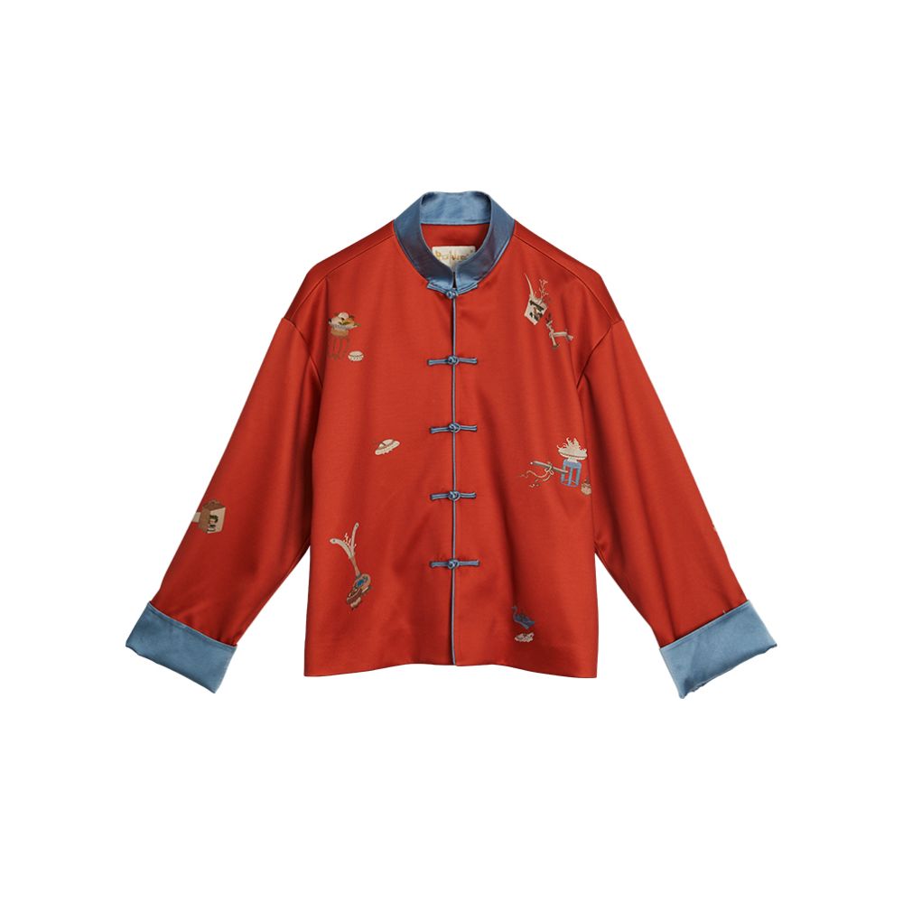 RECLUSE True New Chinese Positioning Printed Color Contrasting Satin Plate Buckle Vitality Improved Design Tang Short Coat image 5