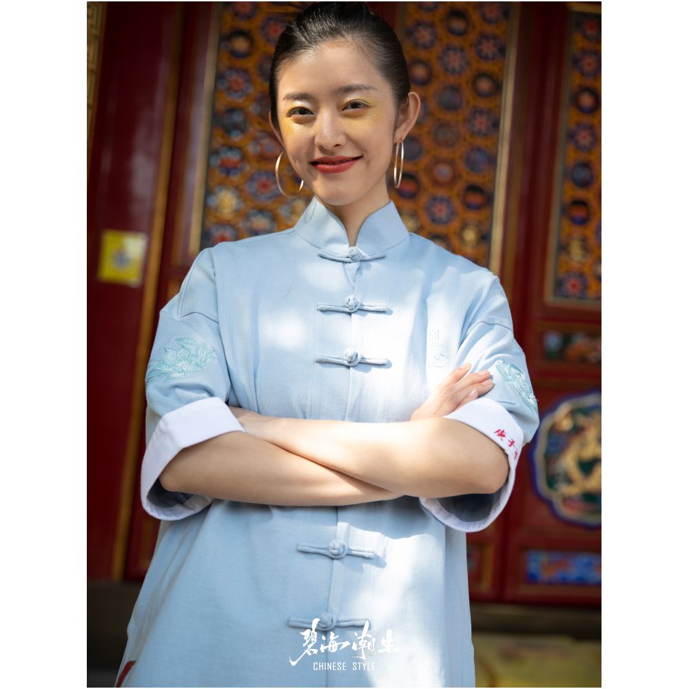 Bihai Chaosheng s new all creatures look extraordinary and original Chinese style China Chic loose button short sleeved t shirt Tang suit men and women image 3