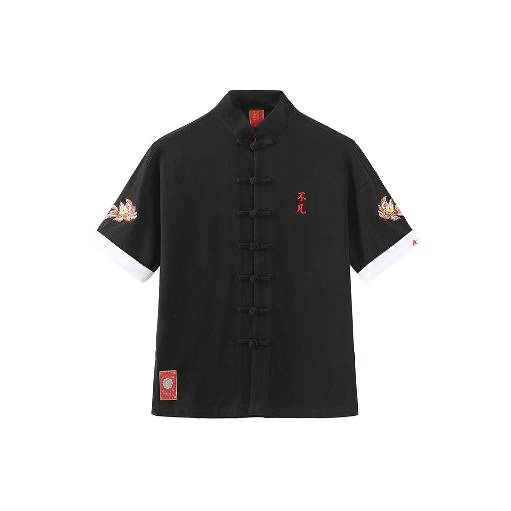 Asaya66 - Bihai Chaosheng s new all creatures look extraordinary and original Chinese style China Chic loose button short sleeved t shirt Tang suit men and women