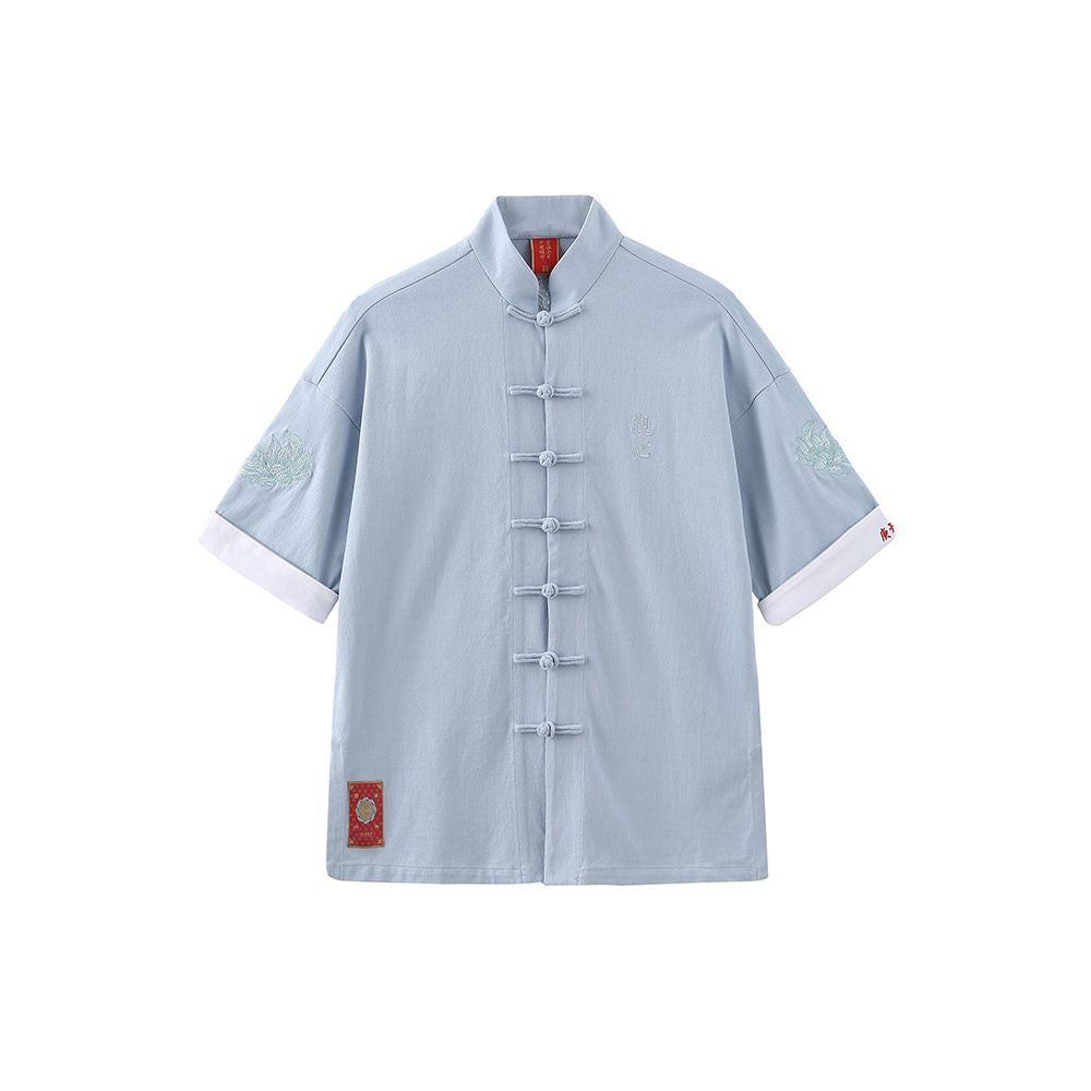 Bihai Chaosheng s new all creatures look extraordinary and original Chinese style China Chic loose button short sleeved t shirt Tang suit men and women image 52