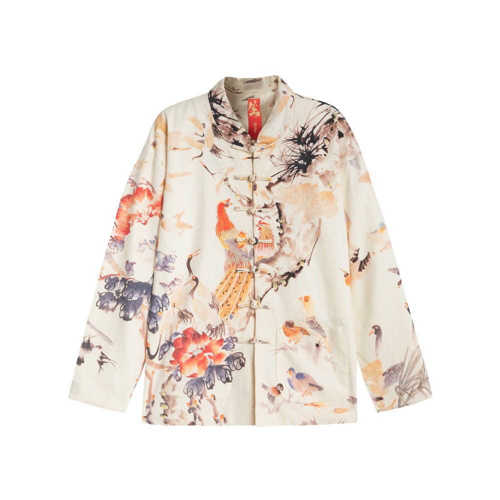 Blue sea tide birth u003cHundred birds flock to the phoenix u003eautumn and winter new original Chinese style China Chic Chinese casual printed Tang suit image 9