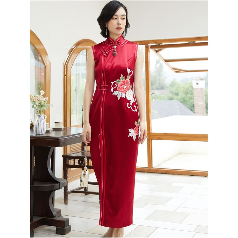 Limited time loss clear AO060 In the Mood for Love Slim waist embroidery front slit double hem sleeveless embroidered cheongsam image 5