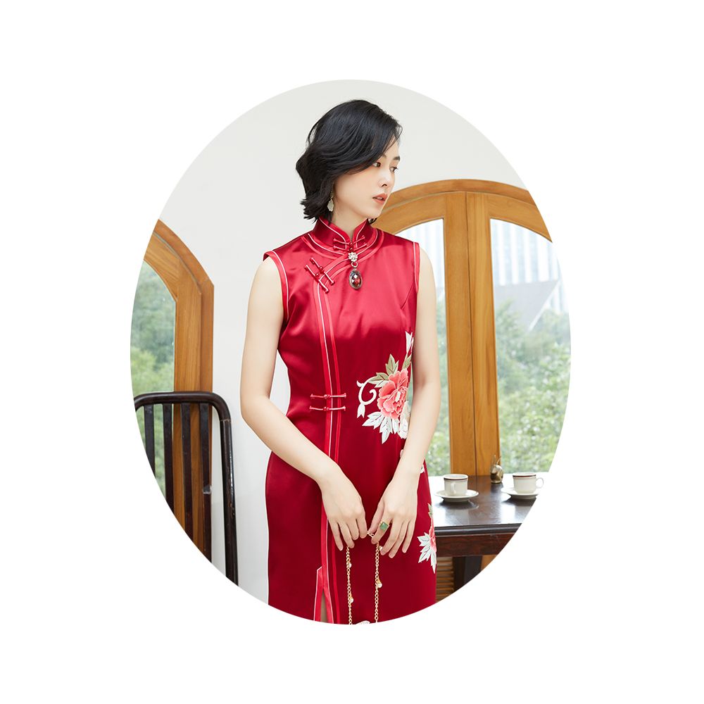 Limited time loss clear AO060 In the Mood for Love Slim waist embroidery front slit double hem sleeveless embroidered cheongsam image 22
