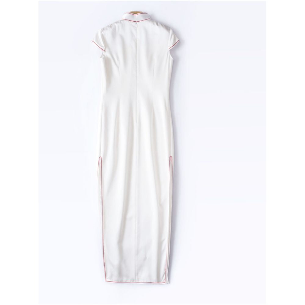 Offline blood loss price QP010 original master craftsman handmade milk white organza silk embroidered cheongsam for women image 4