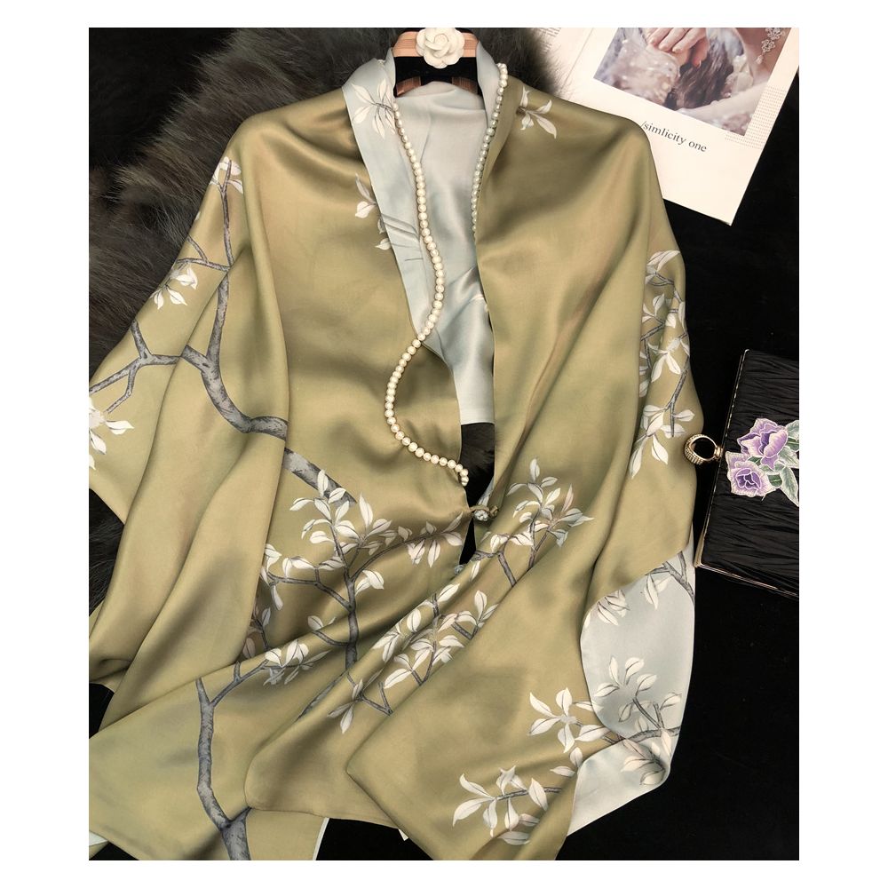 High end mother s silk scarf with buckle women s versatile long style mulberry silk scarf Hangzhou silk shawl dual use for spring and autumn image 10