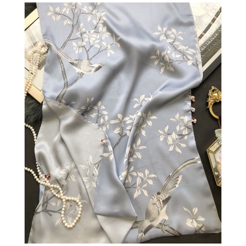Asaya41 - High end mother s silk scarf with buckle women s versatile long style mulberry silk scarf Hangzhou silk shawl dual use for spring and autumn