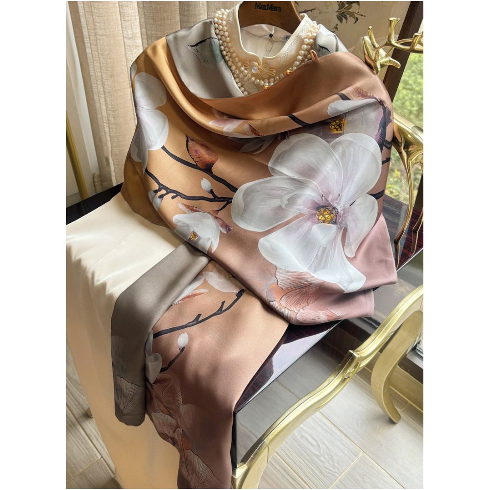 High end mother s silk scarf with buckle women s versatile long style mulberry silk scarf Hangzhou silk shawl dual use for spring and autumn image 16