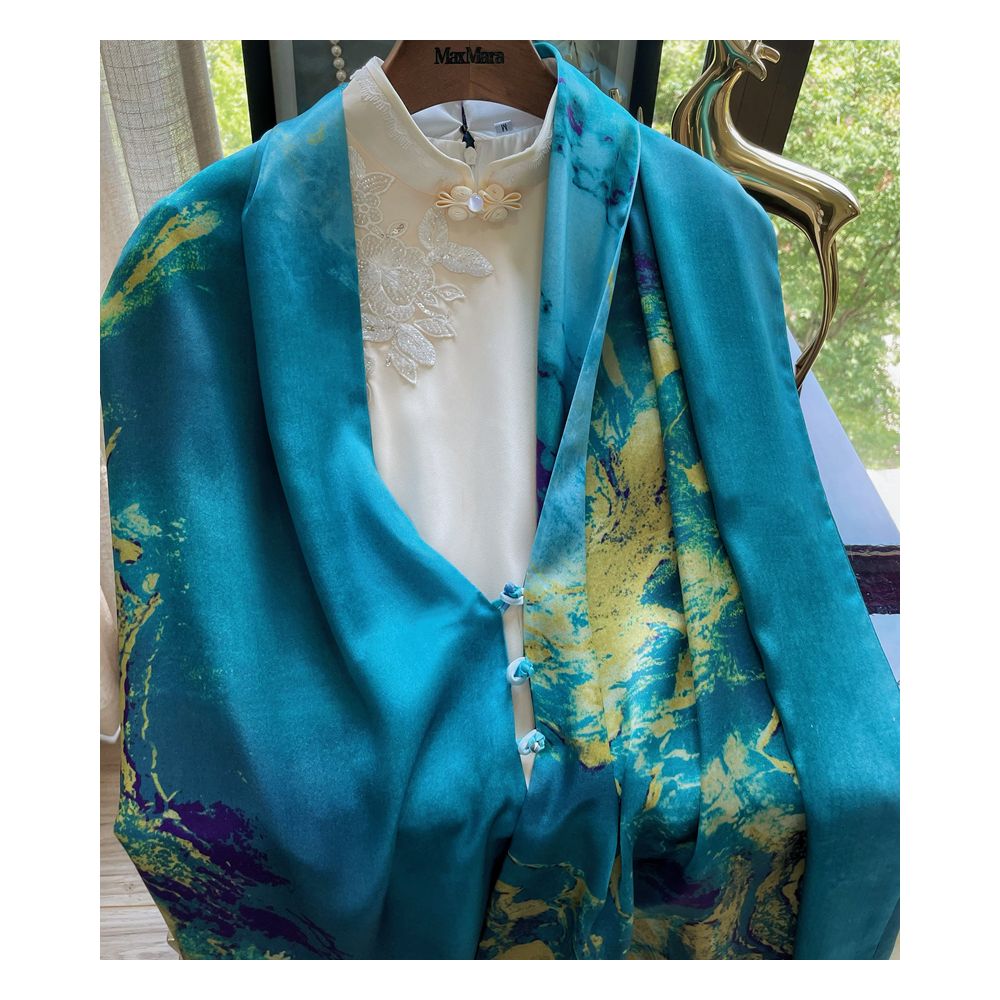 High end mother s silk scarf with buckle women s versatile long style mulberry silk scarf Hangzhou silk shawl dual use for spring and autumn image 30