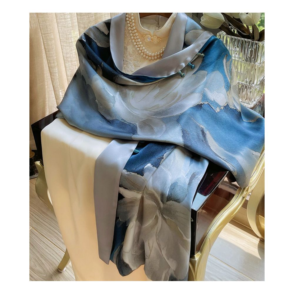 High end mother s silk scarf with buckle women s versatile long style mulberry silk scarf Hangzhou silk shawl dual use for spring and autumn image 32