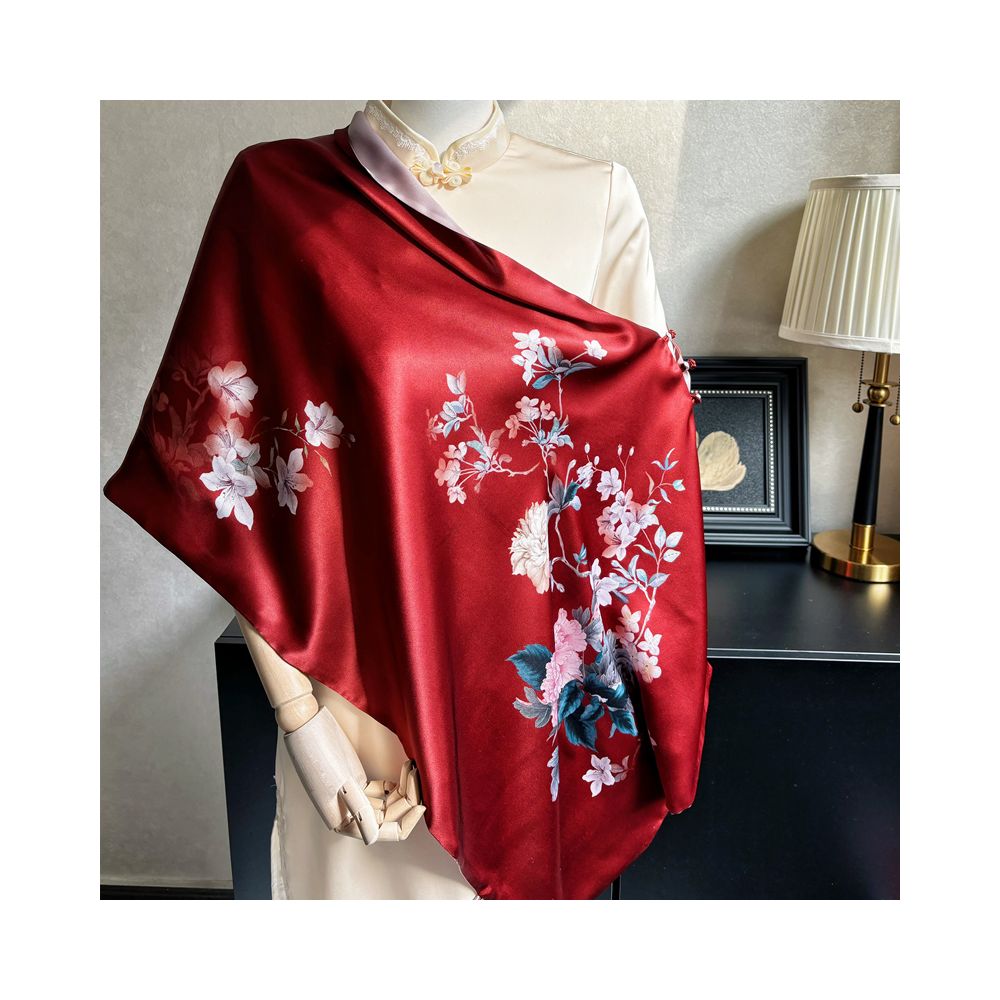 High end mother s silk scarf with buckle women s versatile long style mulberry silk scarf Hangzhou silk shawl dual use for spring and autumn image 34