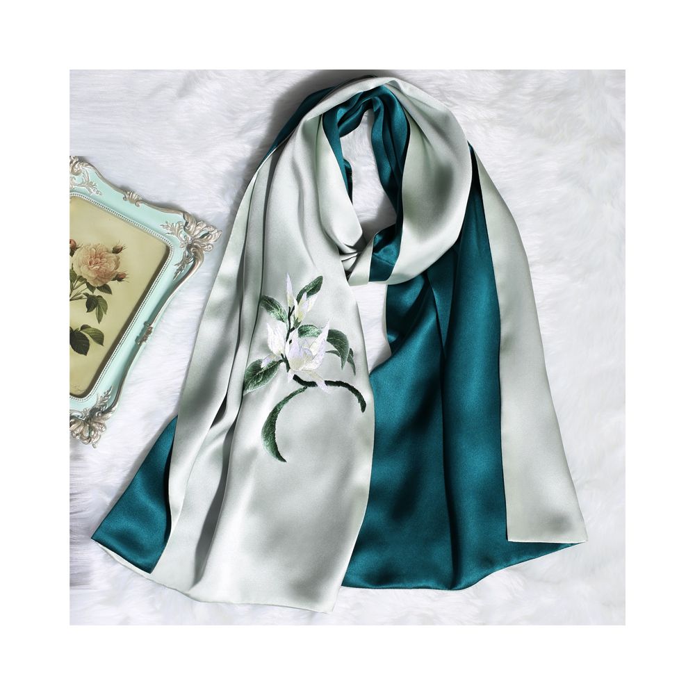 Silk scarf for women in spring and autumn embroidered with Suzhou draped with mulberry silk high end gift for mothers embroidered with Suzhou green silk scarf image 2