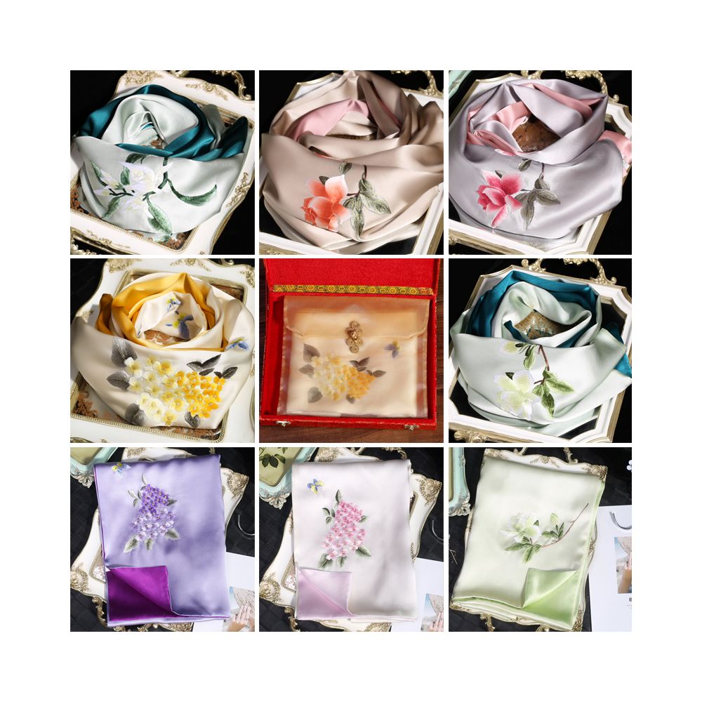 Silk scarf for women in spring and autumn embroidered with Suzhou draped with mulberry silk high end gift for mothers embroidered with Suzhou green silk scarf image 4