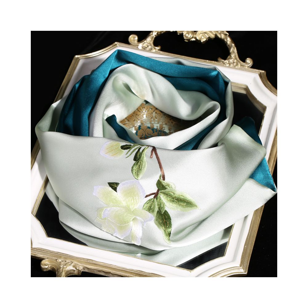 Silk scarf for women in spring and autumn embroidered with Suzhou draped with mulberry silk high end gift for mothers embroidered with Suzhou green silk scarf image 16