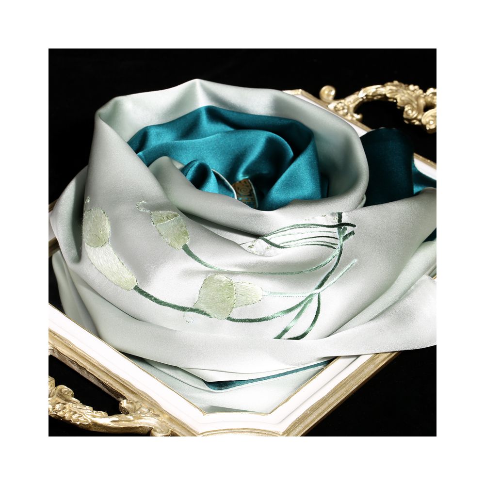 Silk scarf for women in spring and autumn embroidered with Suzhou draped with mulberry silk high end gift for mothers embroidered with Suzhou green silk scarf image 26