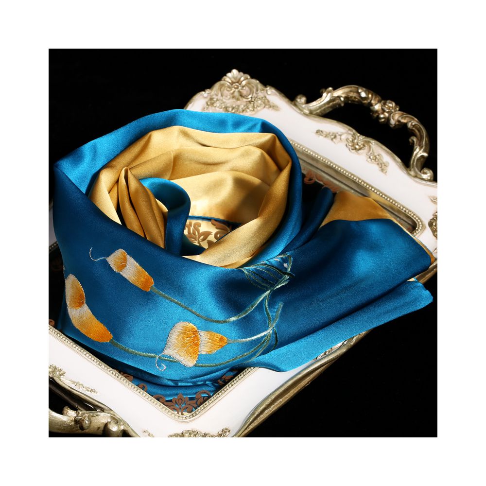 Silk scarf for women in spring and autumn embroidered with Suzhou draped with mulberry silk high end gift for mothers embroidered with Suzhou green silk scarf image 29