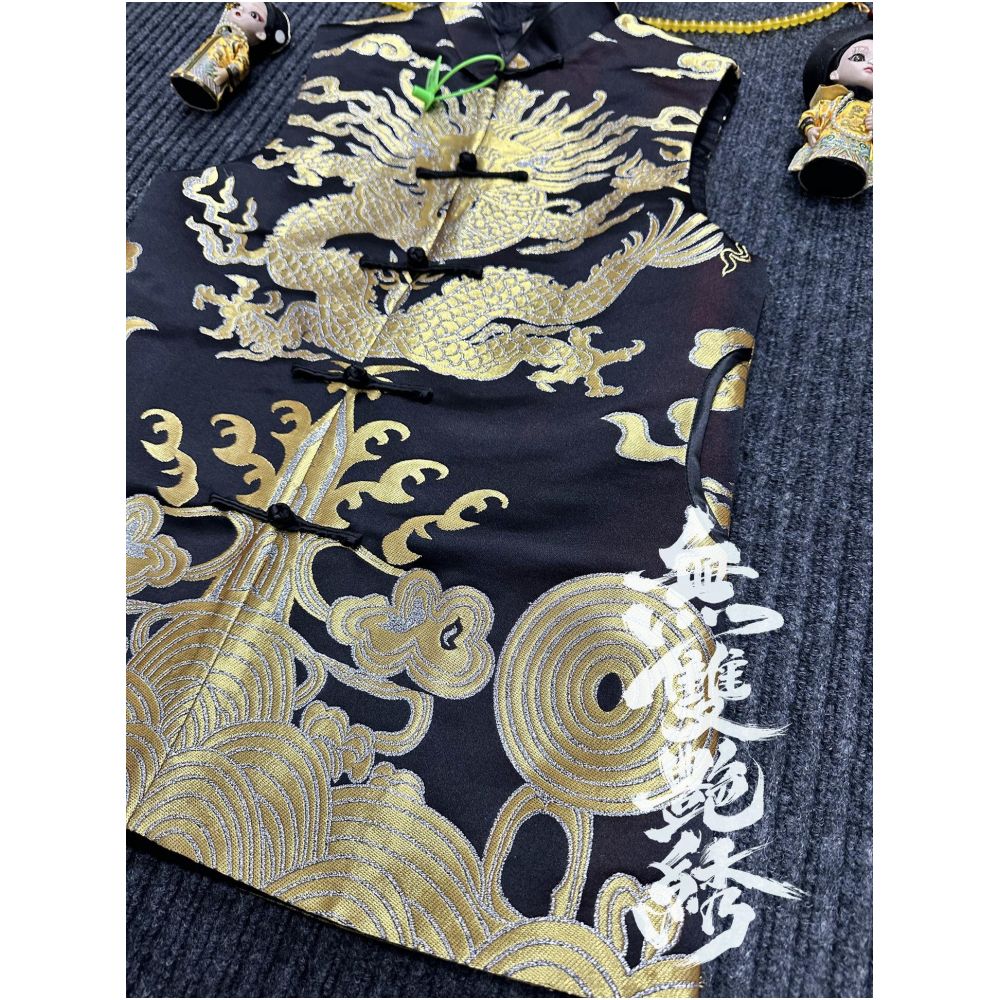Unparalleled Embroidery Original Design Weaving Brocade Dragon Robe Internet Celebrity Men and Women Large Size Retro Chinese Style Personalized Buckle Vest image 4