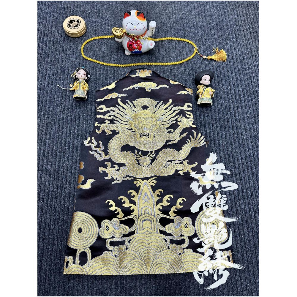 Unparalleled Embroidery Original Design Weaving Brocade Dragon Robe Internet Celebrity Men and Women Large Size Retro Chinese Style Personalized Buckle Vest image 5