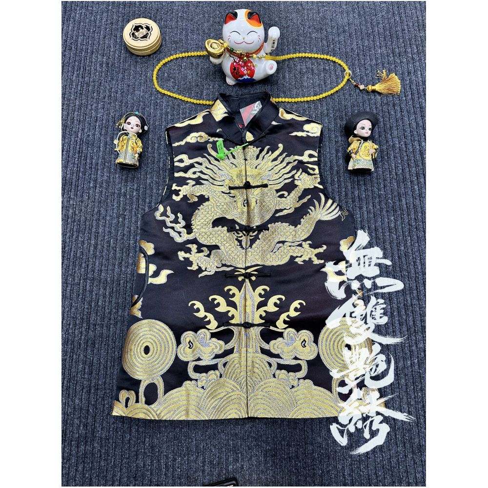 Unparalleled Embroidery Original Design Weaving Brocade Dragon Robe Internet Celebrity Men and Women Large Size Retro Chinese Style Personalized Buckle Vest image 14