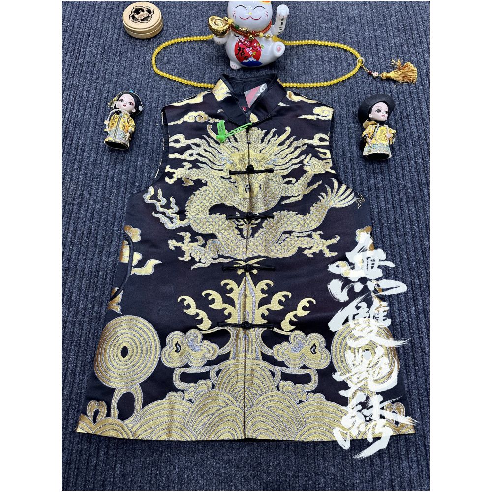 Unparalleled Embroidery Original Design Weaving Brocade Dragon Robe Internet Celebrity Men and Women Large Size Retro Chinese Style Personalized Buckle Vest image 23