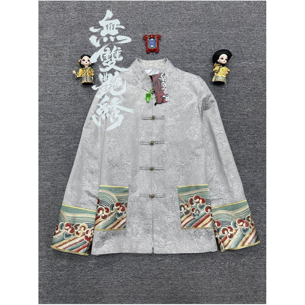 China Chic unparalleled gorgeous embroidery original design retro buckle traditional Chinese Tang style carp jacquard embroidery men and women s coats image 5