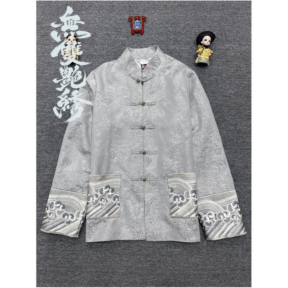 China Chic unparalleled gorgeous embroidery original design retro buckle traditional Chinese Tang style carp jacquard embroidery men and women s coats image 0