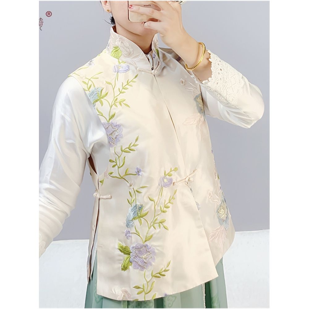 Town Store Baby PCY505 New Chinese Embroidered Stand up Collar Pan Buckle Vest Chinese Retro Embroidered Cotton Vest Spring Autumn Winter image 159