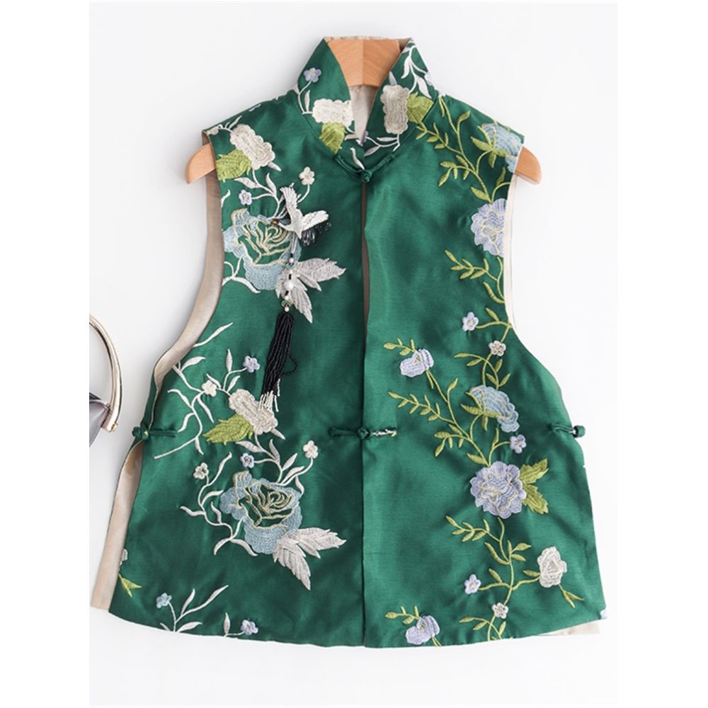 Town Store Baby PCY505 New Chinese Embroidered Stand up Collar Pan Buckle Vest Chinese Retro Embroidered Cotton Vest Spring Autumn Winter image 0