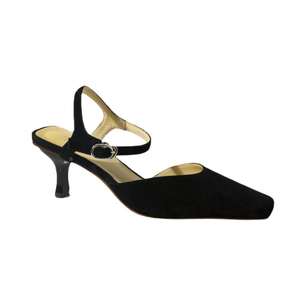 Tinker black toe cap with buckle French retro niche sandals women s genuine leather single shoes medium thick heel image 5
