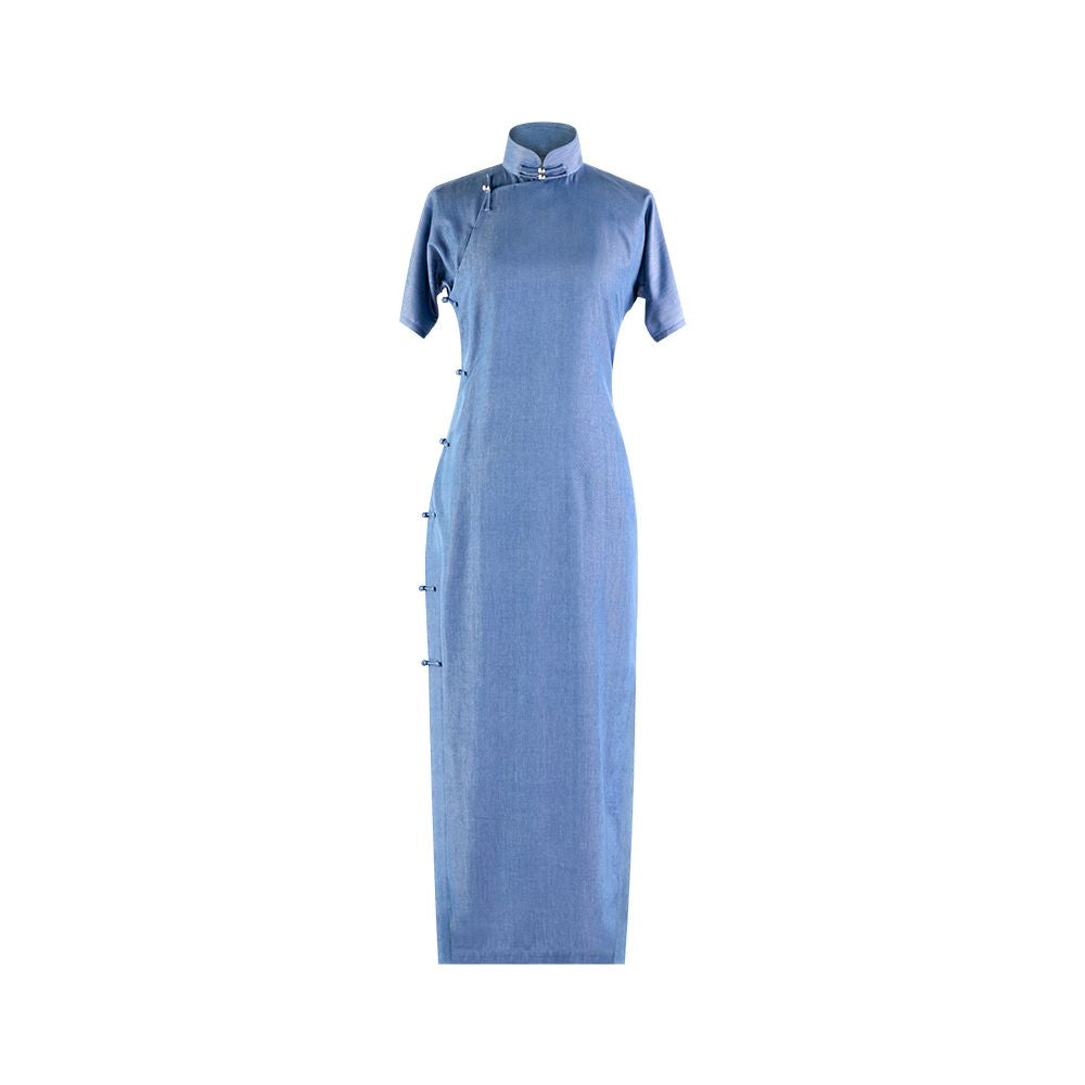 Su Qiu Spring Summer Daily Improved Cowboy Cheongsam Dress Young Style Elegant Retro Style Slimming and slimming image 12