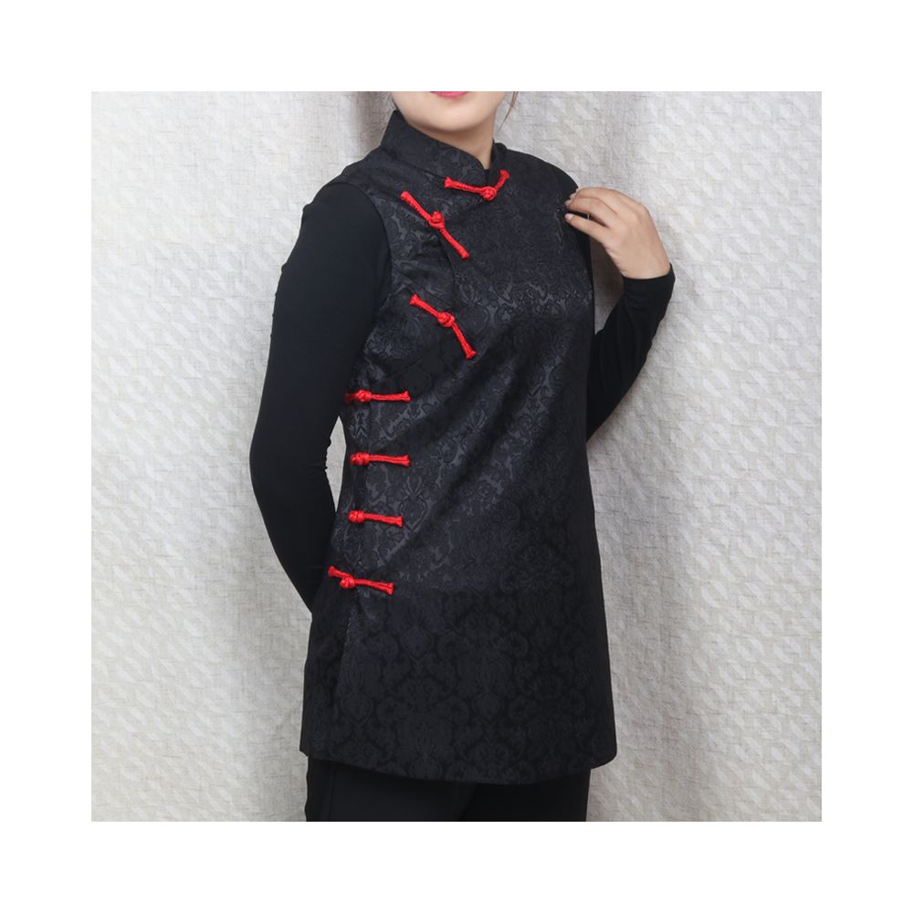 Early Spring and Autumn ethnic style Chinese style buckle stand up collar sleeveless mid long style half breasted vest top women s woven brocade forging image 45