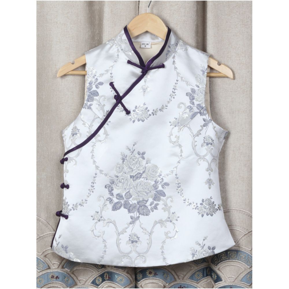 Western style Spring and Autumn Winter Original Weaving Brocade Ethnic Style Embroidery Stand collar Short vest Women s top Tang style coat image 0