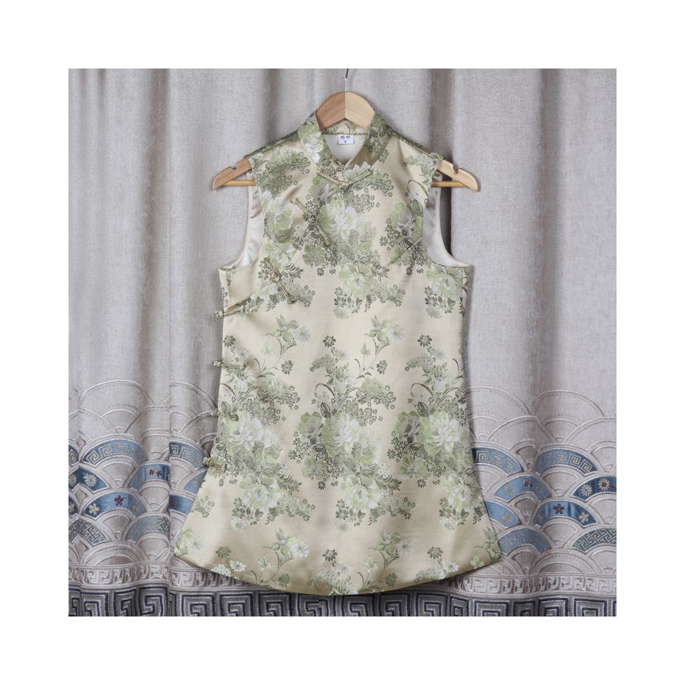 Early Spring and Autumn ethnic style Chinese style buckle stand up collar sleeveless mid long style half breasted vest top women s woven brocade forging image 105