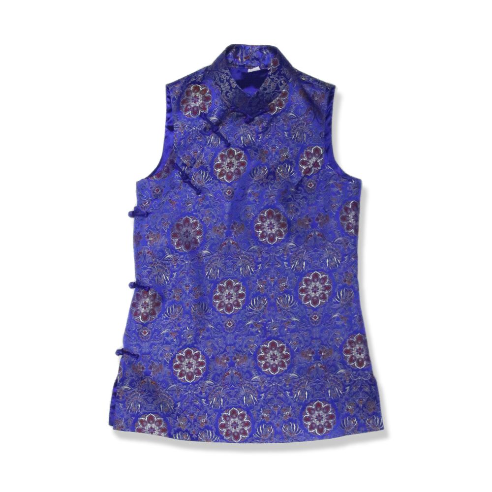 Early Spring and Autumn ethnic style Chinese style buckle stand up collar sleeveless mid long style half breasted vest top women s woven brocade forging image 118
