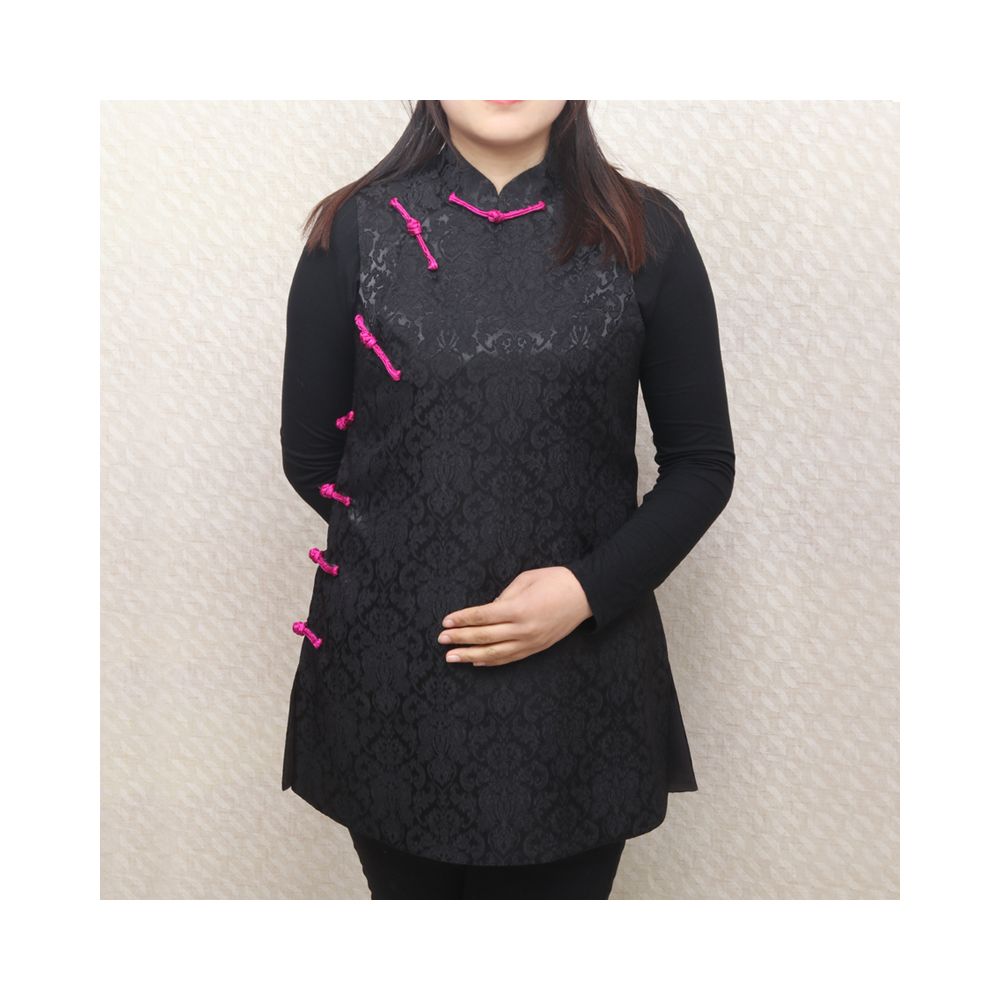 Early Spring and Autumn ethnic style Chinese style buckle stand up collar sleeveless mid long style half breasted vest top women s woven brocade forging image 143