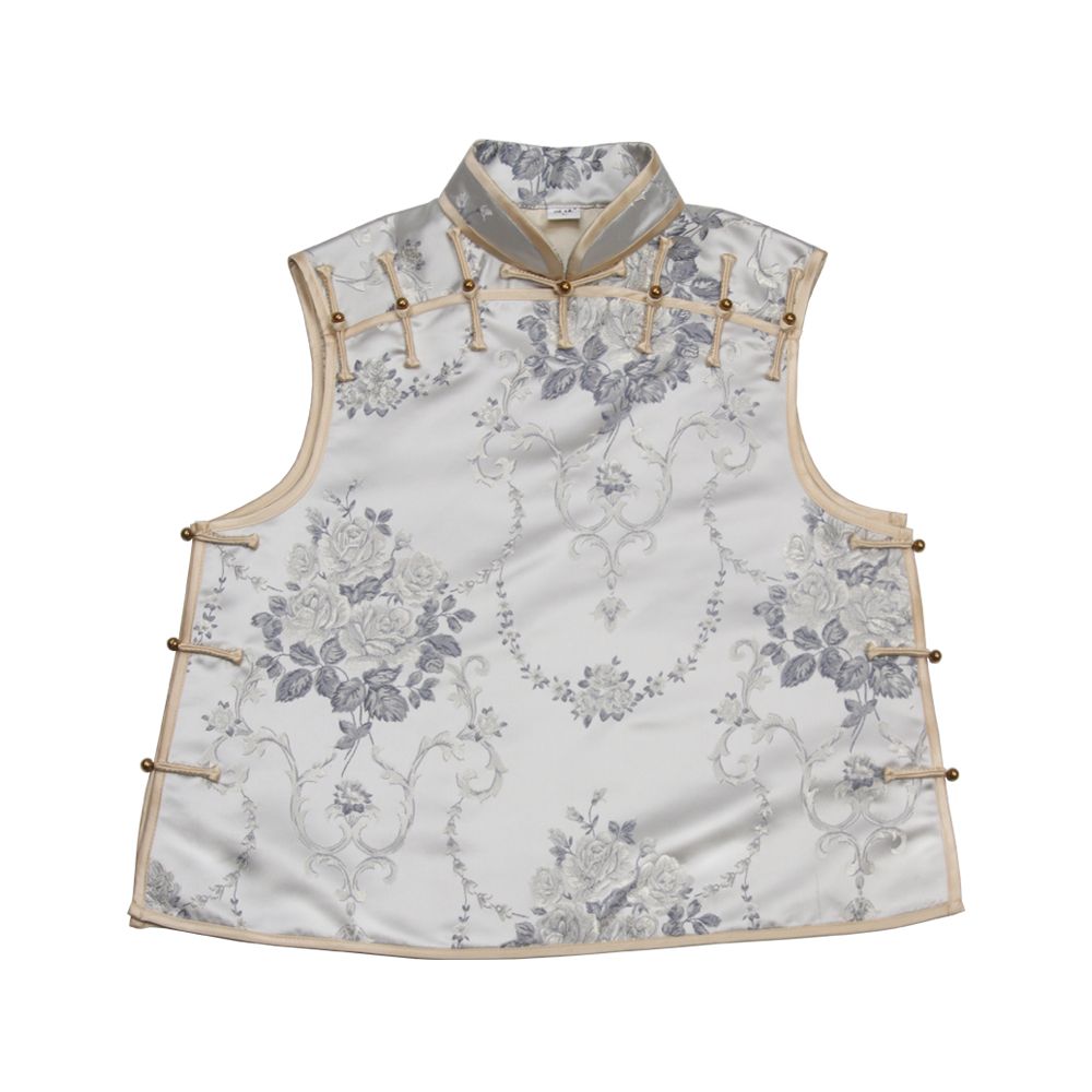 Asaya0441 - National Style New Spring and Autumn Satin Thirteen Taibao Vests Shoulders Tang style Top Small Shirt Coat Women s Stand up Collar