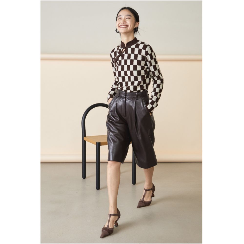 Asaya0424 - Blue Dot Original Designer 100 Wool Chessboard Pattern Chinese Plate Button Knitted Sweater Sweater