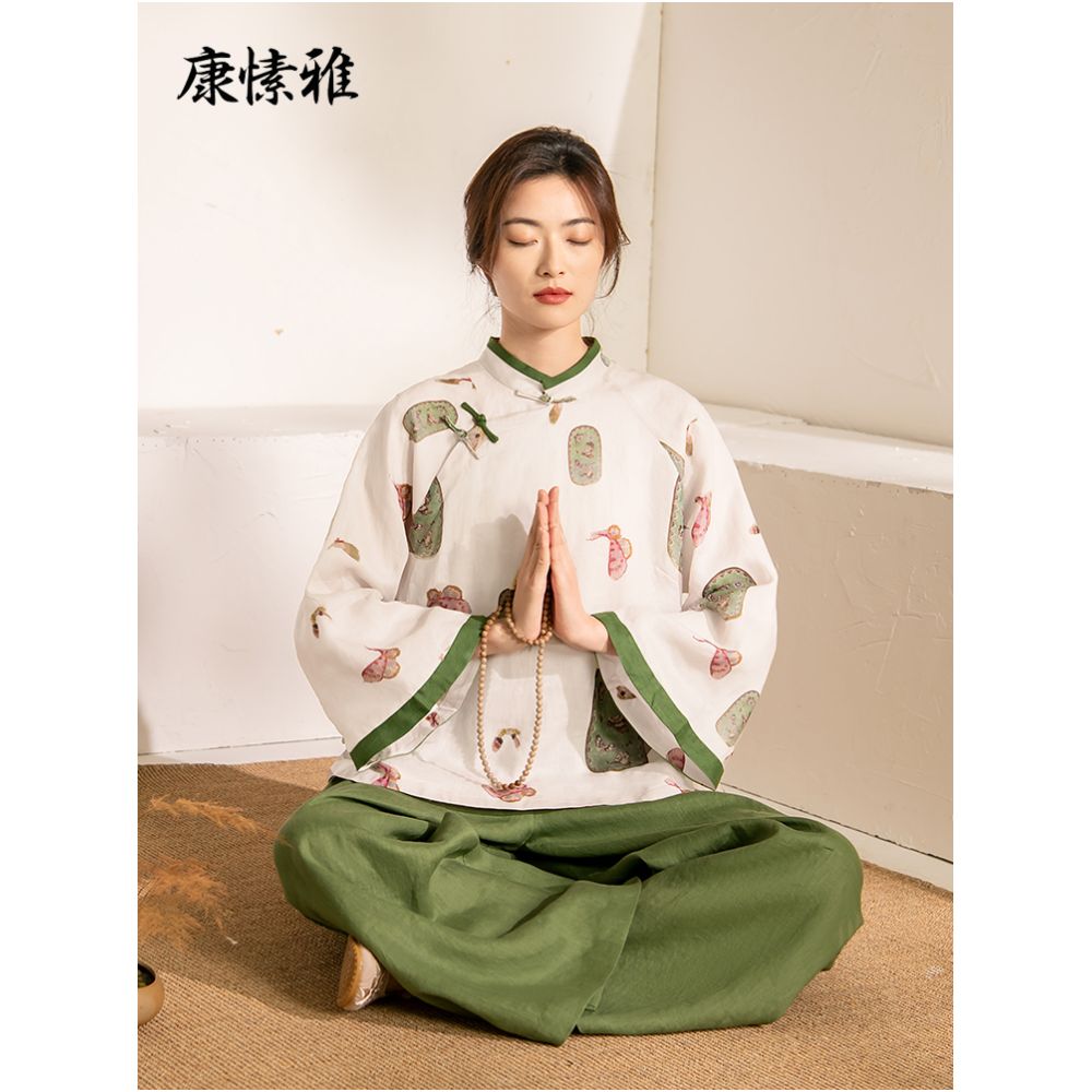 Kang Suya layman s clothing women s spring and autumn winter meditation clothing cotton and linen yoga clothing set loose Zen yoga sitting meditation clothing image 1