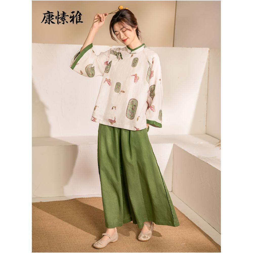 Kang Suya layman s clothing women s spring and autumn winter meditation clothing cotton and linen yoga clothing set loose Zen yoga sitting meditation clothing image 2