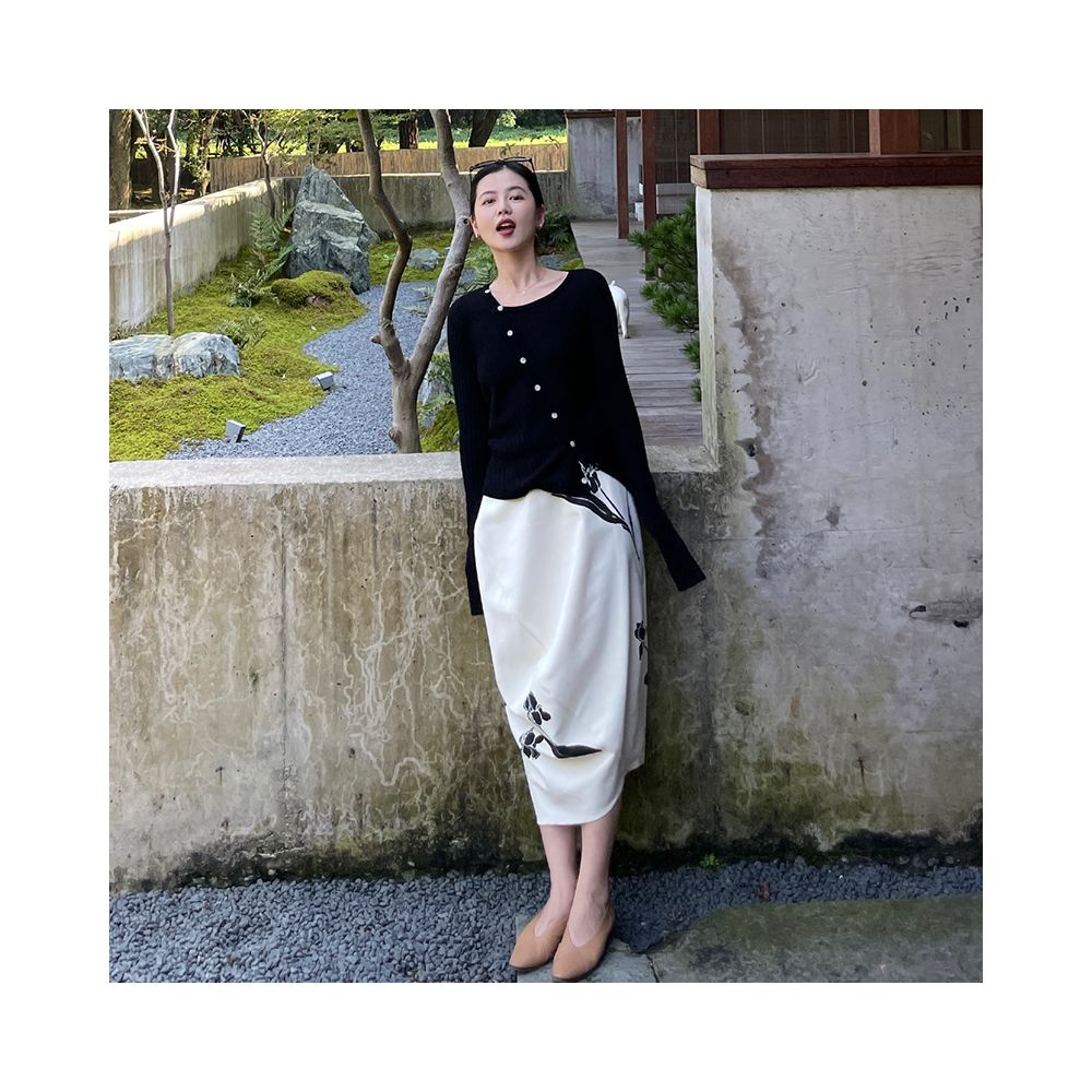 Cml wabi sabi country style half skirt women s retro new style elegant and versatile refreshing big flower wrapped hip skirt image 6