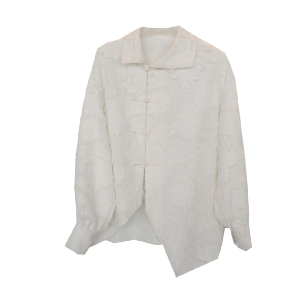 PaleBlueDot blue dot original design asymmetrical white tassel buttoned improved Chinese style shirt long sleeves image 4