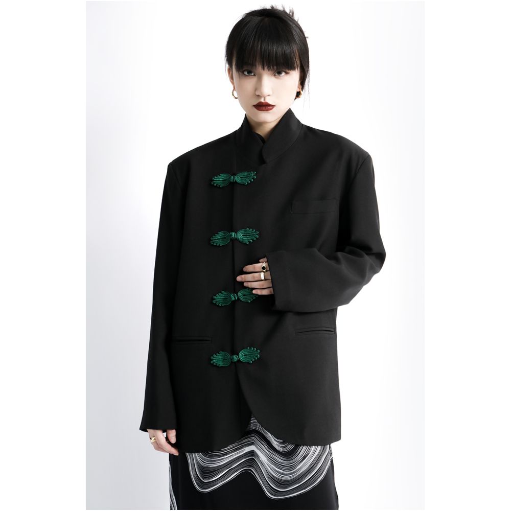 APOZi s new Chinese style buttoned suit jacket for women s clothing 2022 new design sense tall autumn and winter casual suit image 13