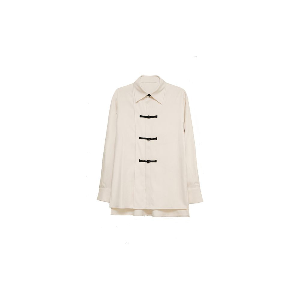 APOZI white new Chinese style women s black and white buckle long sleeved shirt for women s autumn and winter design niche Chinese style shirt image 5