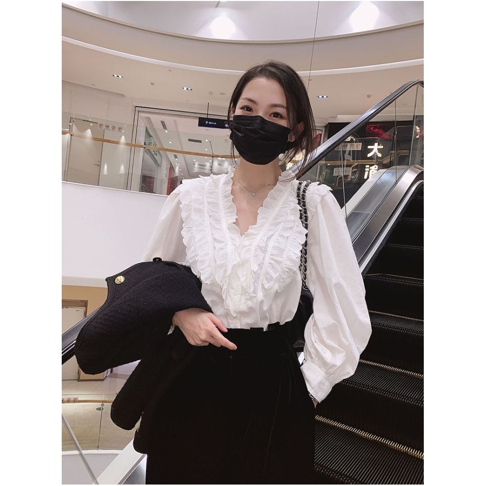 FAN New Product Si Clothing Collar Art French V neck High Difficulty Making Lace Shirt image 3