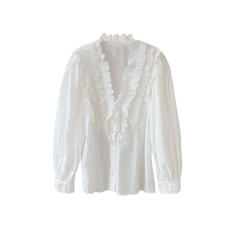 FAN New Product Si Clothing Collar Art French V neck High Difficulty Making Lace Shirt image 5